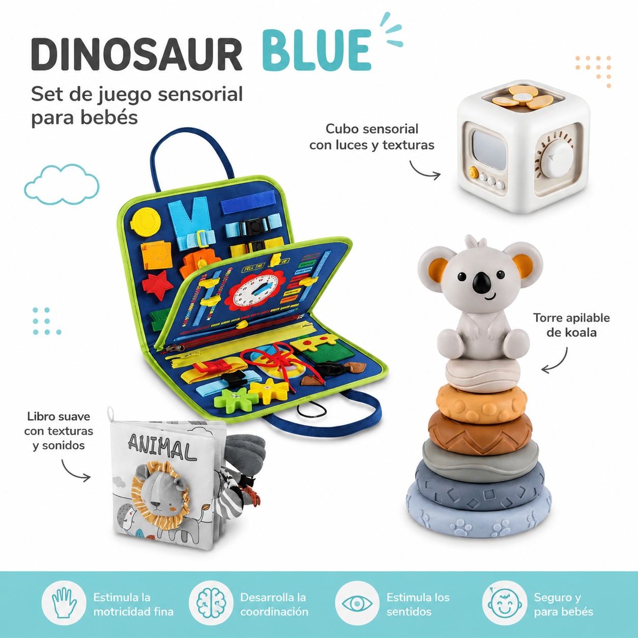 Nebe™ DinoPlay – Set Sensorial 4 en 1 para Bebés